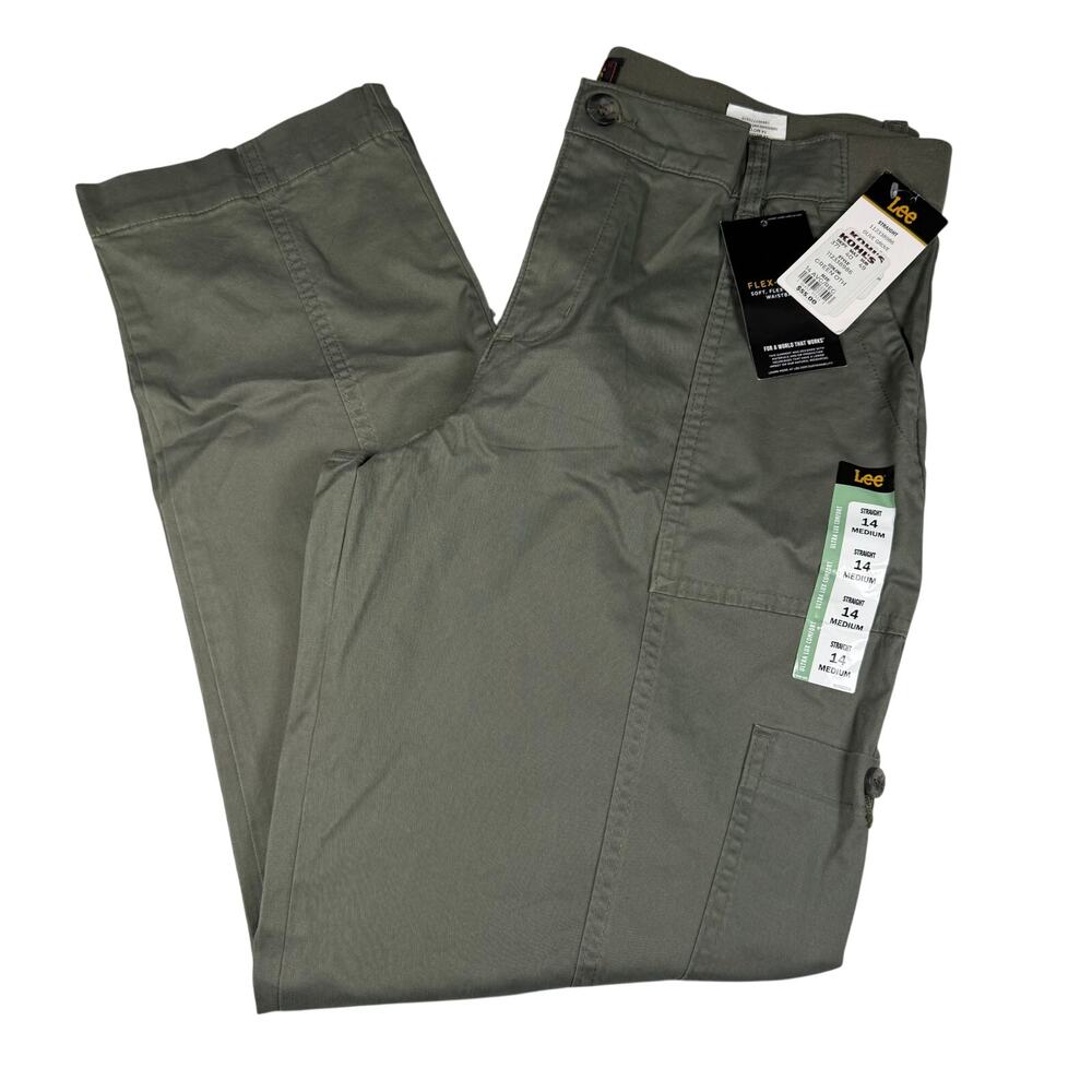 Lee Cargo Pants Women's 14 Olive Green Straight Leg Flex Comfort Waistband NWT